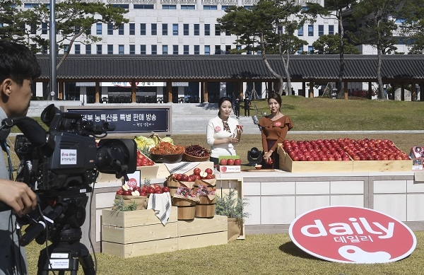 공영홈쇼핑에서 경북도 과수 통합브랜드인 ‘daily(데일리) 사과’를 판매하고 있다  사진=