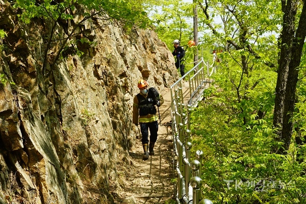 산불 호스릴 전개훈련. 사진=포항남부소방서